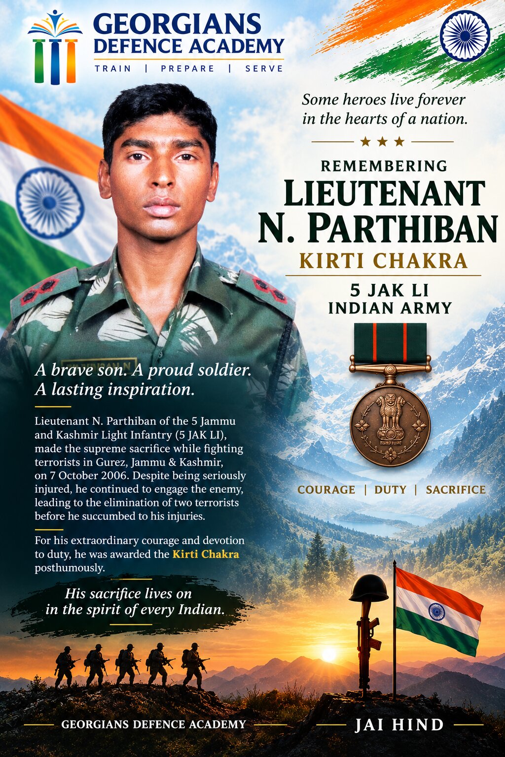 Lieutenant N. Parthiban, Kirti Chakra: A Tribute to a Brave Indian Army Officer